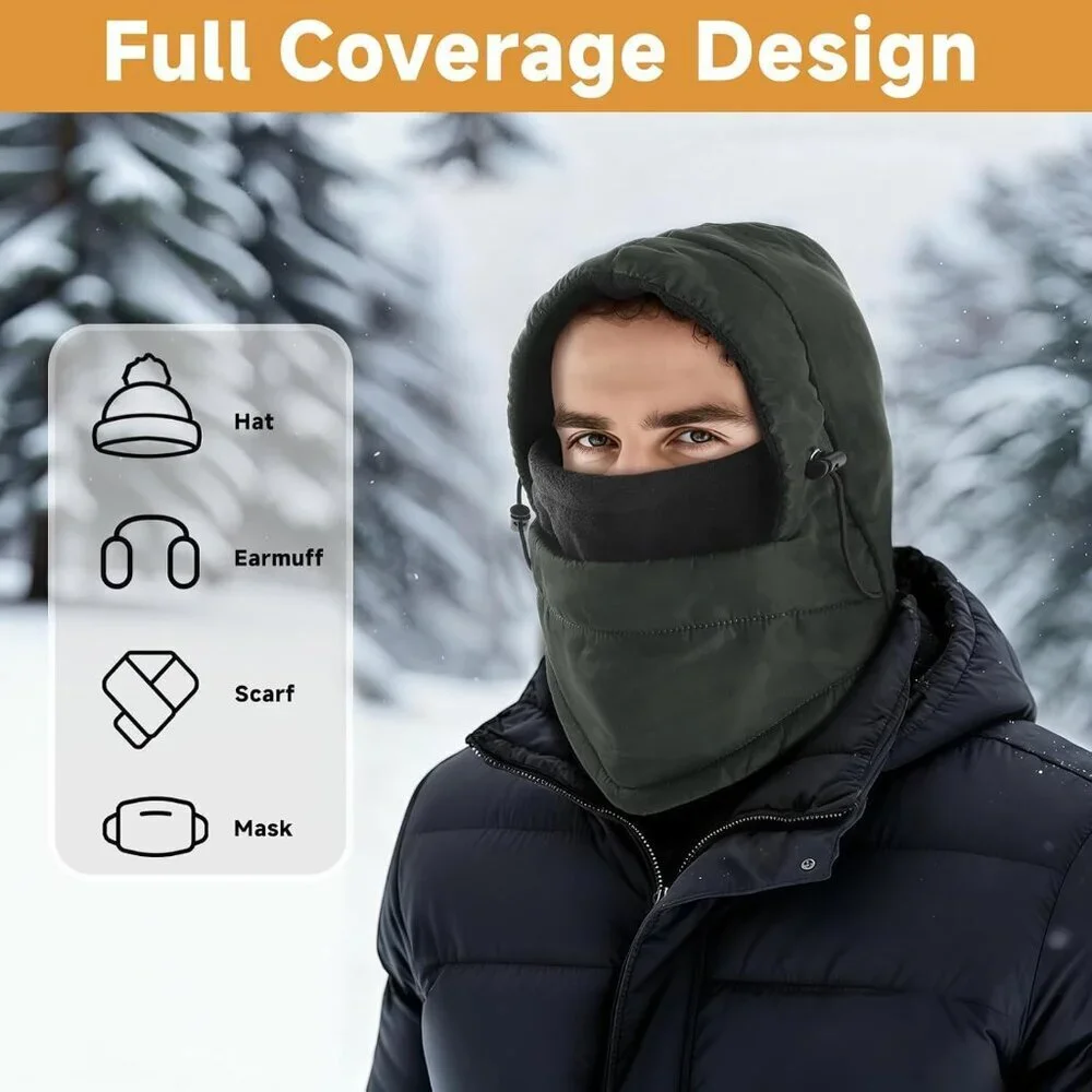 Men's Black Camo Lining Windproof Adjustable Winter Cold Weather Face Mask